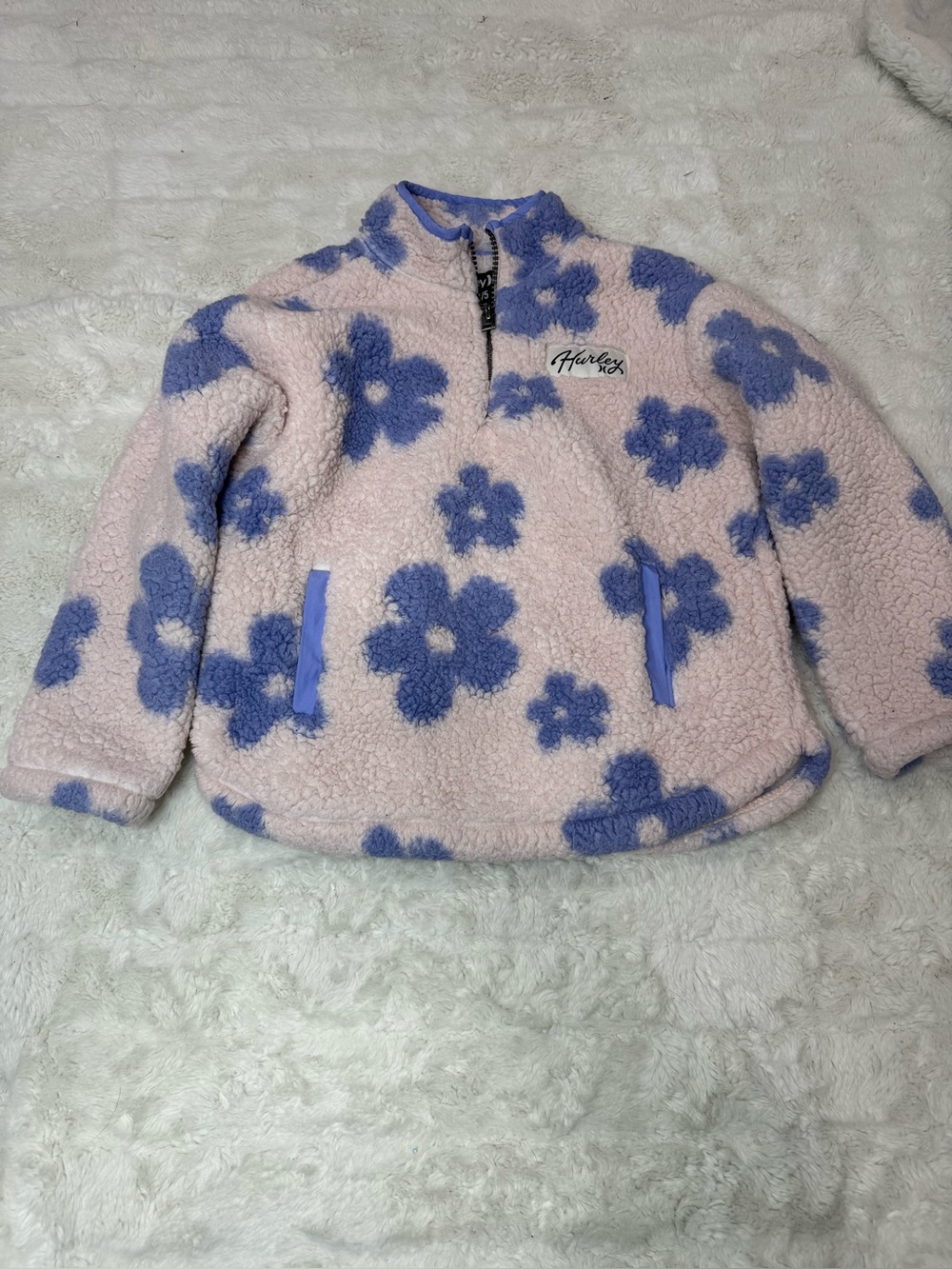 Hurley Kids' Pink & Blue Floral Sherpa Pullover